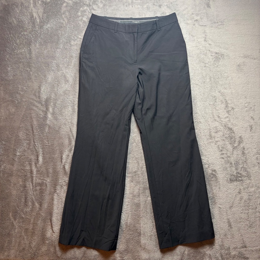 Ann Taylor Dress Pants Women 8P Black Virgin Wool Blend Straight Leg Trousers